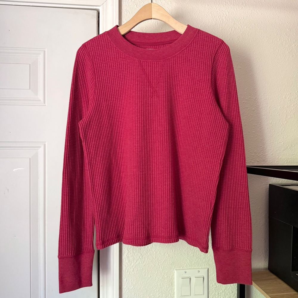 FAHERTY berry pink red purple waffle thermal crew neck long sleeve tee shirt top